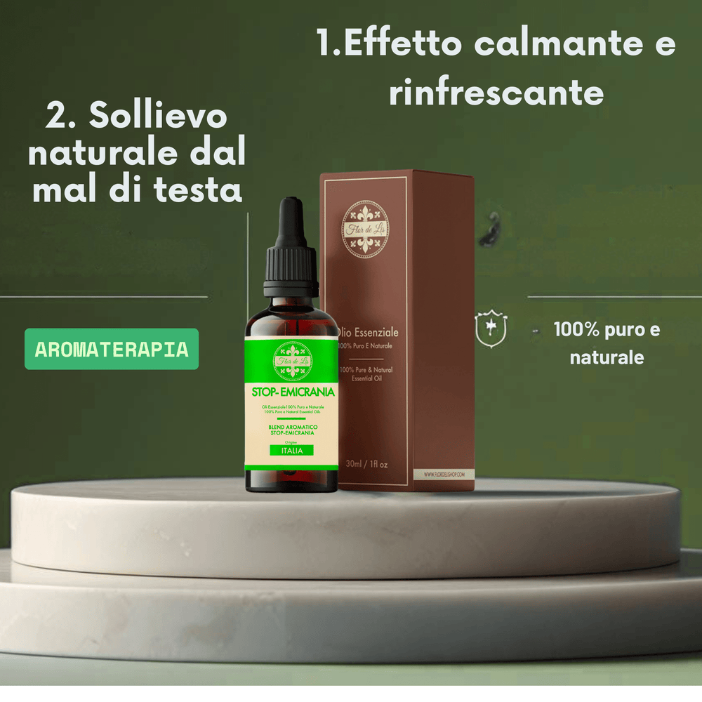 Blend Aromatico ,Stop - Emicrania ,100% Puro e Naturale, per Diffusori Ambiente, Aromaterapia - Profumatore Bucato Concentrato per Lavatrice | Flor De Lis