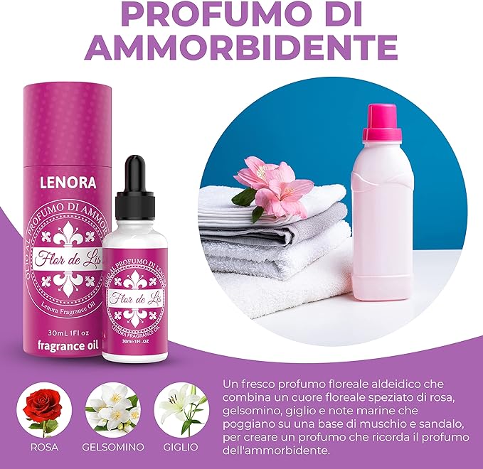 Esclusivo Profumo per Asciugatrice,Olio alla Fragranza di Ammorbidente - Profumatore Bucato Concentrato per Lavatrice | Flor De Lis
