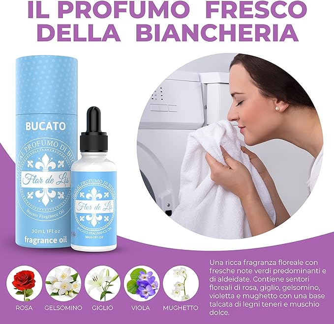 Esclusivo Profumo per Asciugatrice,Olio alla Fragranza di Bucato Flor de lis - Profumatore Bucato Concentrato per Lavatrice | Flor De Lis