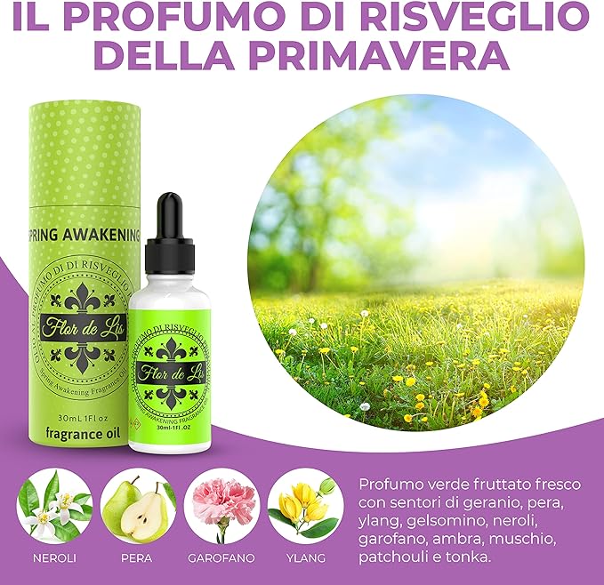 Esclusivo Profumo Per Asciugatrice,Olio Alla Fragranza Di Risveglio Pimaverile Flor De Lis - Profumatore Bucato Concentrato per Lavatrice | Flor De Lis