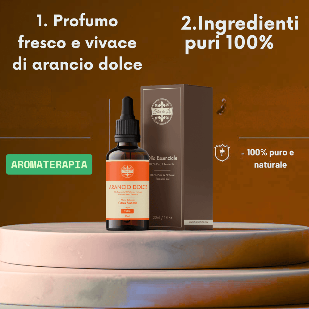 Olio Essenziale ,Arancia Dolce ,100% Puro e Naturale, per Diffusori Ambiente, Aromaterapia - Profumatore Bucato Concentrato per Lavatrice | Flor De Lis