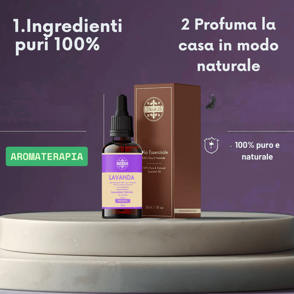 Olio Essenziale ,Lavanda ,100% Puro e Naturale, per Diffusori Ambiente, Aromaterapia - Profumatore Bucato Concentrato per Lavatrice | Flor De Lis