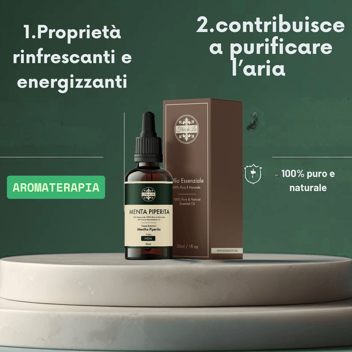 Olio Essenziale ,Menta Piperita ,100% Puro e Naturale, per Diffusori Ambiente, Aromaterapia - Profumatore Bucato Concentrato per Lavatrice | Flor De Lis