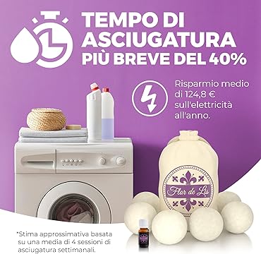 Palline Di Lana per Asciugatrice Con Olio Essenziale Lavanda - Profumatore Bucato Concentrato per Lavatrice | Flor De Lis