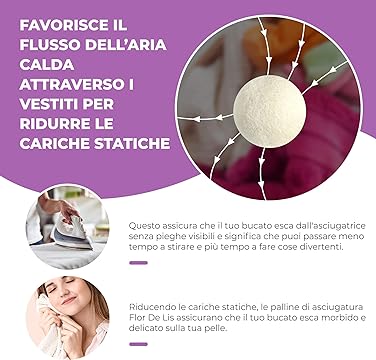 Palline Di Lana per Asciugatrice Con Olio Essenziale Lavanda - Profumatore Bucato Concentrato per Lavatrice | Flor De Lis