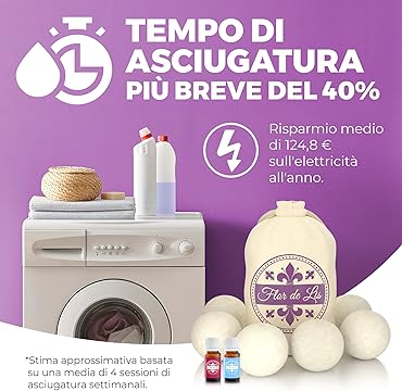 Palline Per Asciugatrice Di Lana Con Oli PROFESSIONALI Al Profumo Di Ammorbidente e Bucato - Profumatore Bucato Concentrato per Lavatrice | Flor De Lis