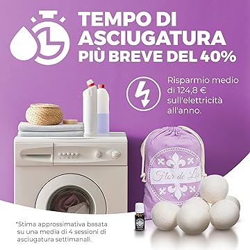 Palline Per Asciugatrice di lana con olio al profumo di talco Esclusivo - Profumatore Bucato Concentrato per Lavatrice | Flor De Lis
