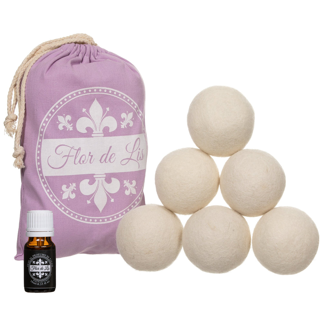 Palline Per Asciugatrice di lana con olio al profumo di talco Esclusivo - Profumatore Bucato Concentrato per Lavatrice | Flor De Lis