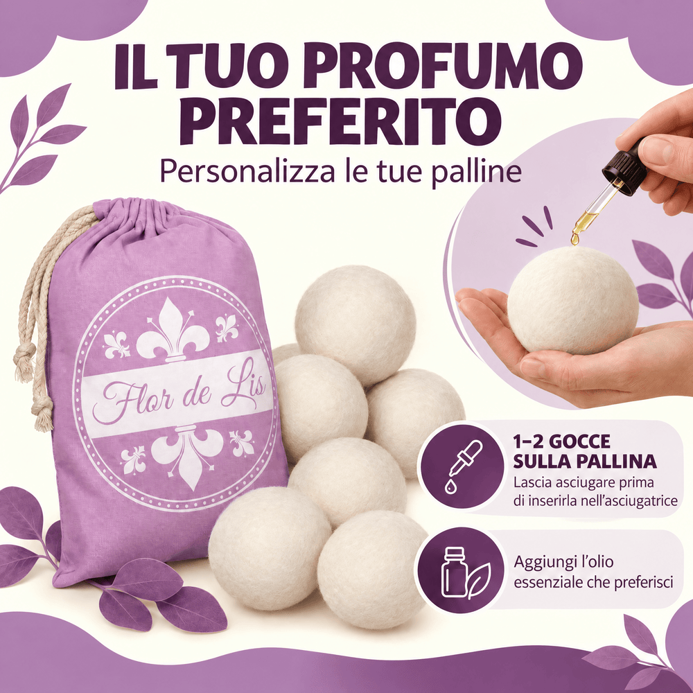 Palline Per Asciugatrice di lana merinos - Profumatore Bucato Concentrato per Lavatrice | Flor De Lis