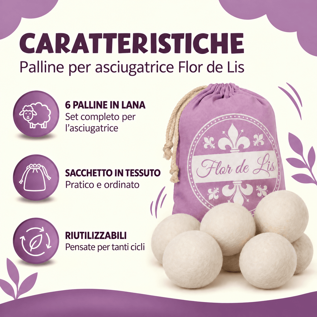 Palline Per Asciugatrice di lana merinos - Profumatore Bucato Concentrato per Lavatrice | Flor De Lis