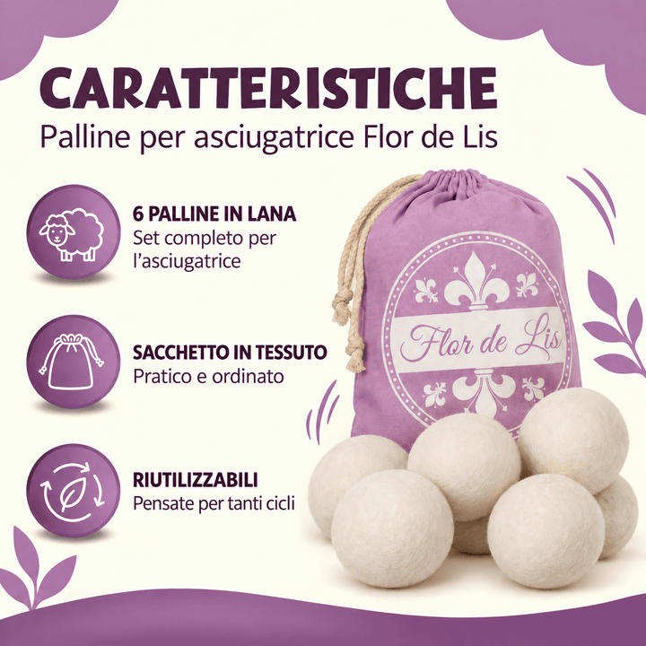 Palline Per Asciugatrice di lana merinos - Profumatore Bucato Concentrato per Lavatrice | Flor De Lis