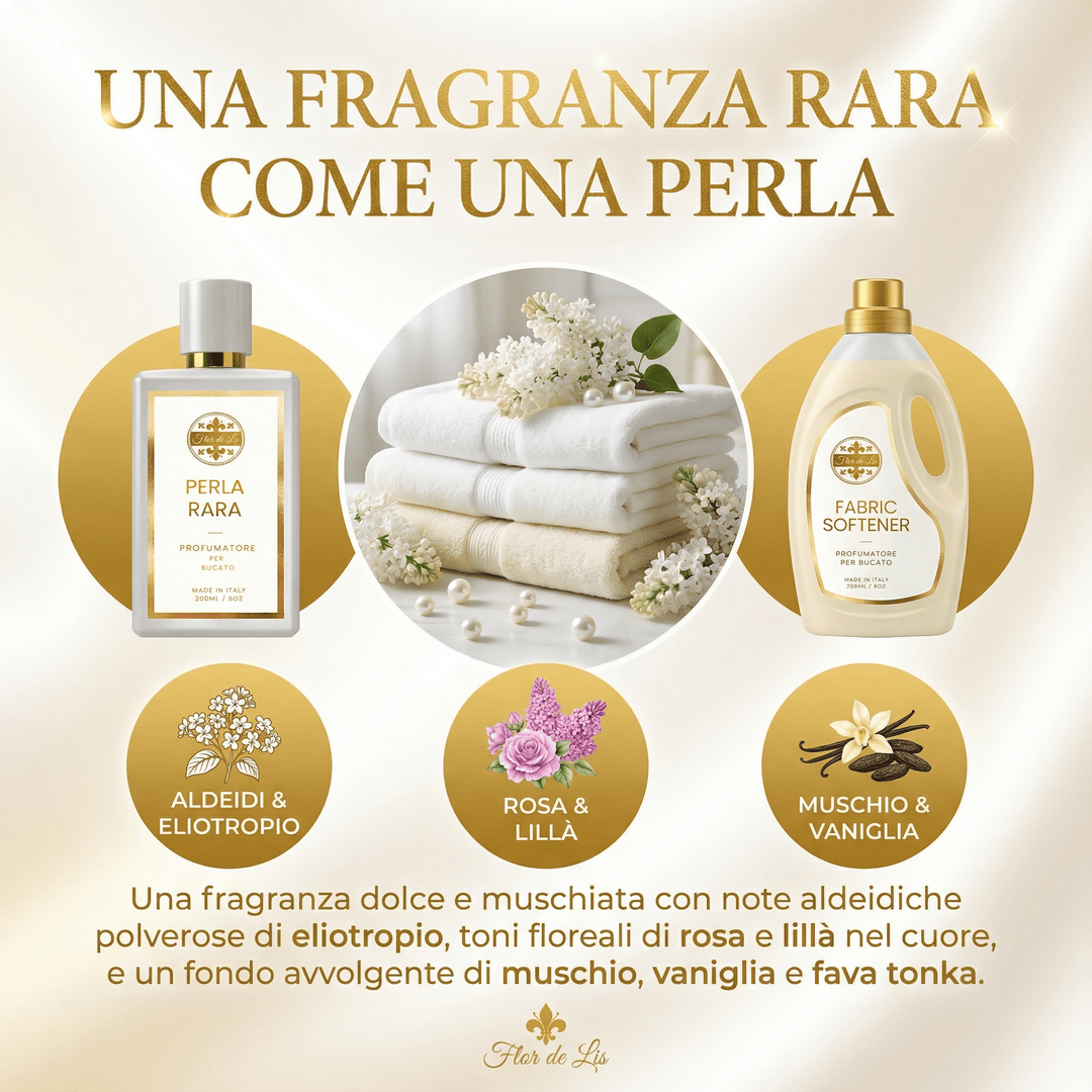 Perla Rara, Profumatore Bucato, concentrato per Lavatrice 200ml. Flor De Lis - Fragranze di Lusso per Bucato e Casa Perla Rara, Profumatore Bucato, concentrato per Lavatrice 200ml. Flor De Lis - Fragranze di Lusso per Bucato e Casa